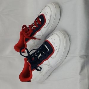 red white and blue high top nikes